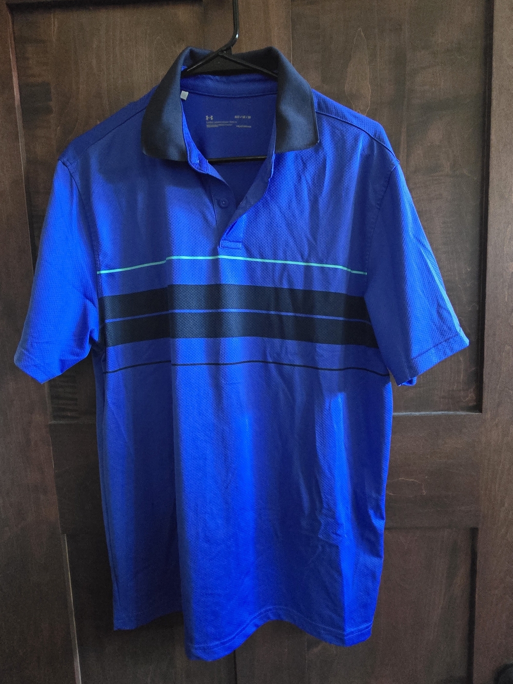 Under Armour Men’s Royal Blue Polo with Black Collar and Stripe Detail